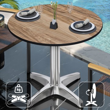 CPBL | HPL Bistro Tisch | Ø:H 70 x 78 cm | Sheesham / Aluminium | Klappbar + Zusatzgewicht | Rund