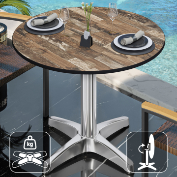 CPBL | HPL Bistro Tisch | Ø:H 70 x 78 cm | Vintage Old / Aluminium | Klappbar + Zusatzgewicht | Rund