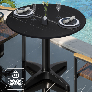 CPBL | HPL bistrotafel | Ø:H 60 x 78 cm | zwart marmer / aluminium zwart | extra gewicht | rond