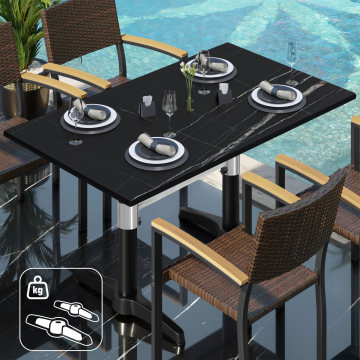 CPBL | HPL Bistrotisch | B:T:H 120 x 70 x 80 cm | Schwarz-Marmor / Aluminium Schwarz | Zusatzgewicht | Rechteckig