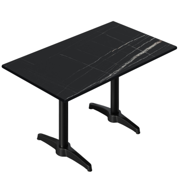 CPBL | HPL Bistrotisch | B:T:H 120 x 70 x 80 cm | Schwarz-Marmor / Aluminium Schwarz | Zusatzgewicht | Rechteckig
