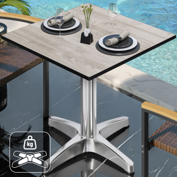 CPBL | HPL Bistrotisch | B:T:H 60 x 60 x 80 cm | Eiche-Weiß / Aluminium | Zusatzgewicht | Quadratisch