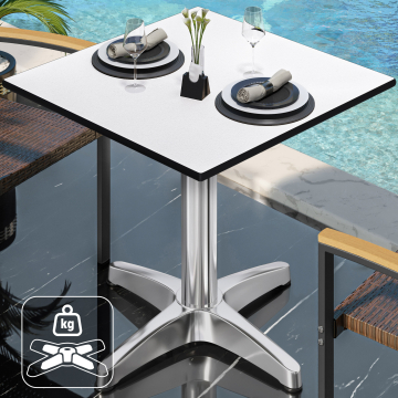 CPBL | HPL Bistrotisch | B:T:H 60 x 60 x 80 cm | Weiß / Aluminium | Zusatzgewicht | Quadratisch
