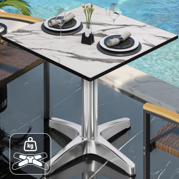 CPBL | HPL Bistrotisch | B:T:H 60 x 60 x 80 cm | Weiß-Marmor / Aluminium | Zusatzgewicht | Quadratisch