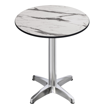 CPBL | HPL Compact Bistro Stół Wysoki | Ø 70 x 110 cm | Składany + Dodatkowy ciężar | Biały marmur / Aluminium