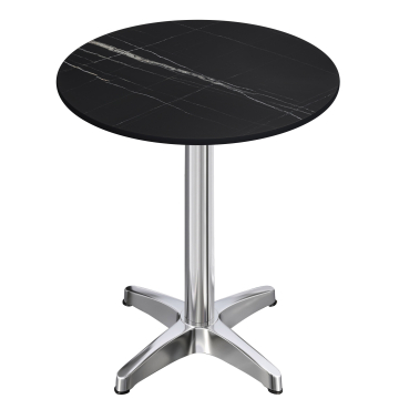 CPBL | HPL Compact Bistro Stół Wysoki | Ø 70 x 110 cm | Składany + Dodatkowy ciężar | Czarny Marmur / Aluminium