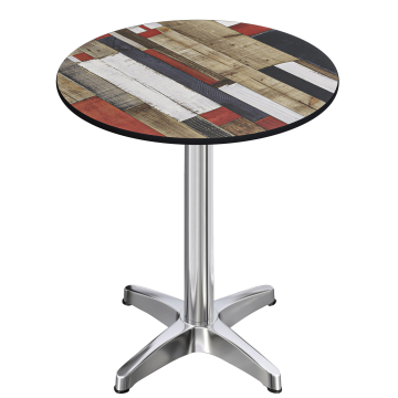 CPBL | HPL Compact Bistro Stół Wysoki | Ø 70 x 110 cm | Składany + Dodatkowy ciężar | Vintage Kolorowy / Aluminium
