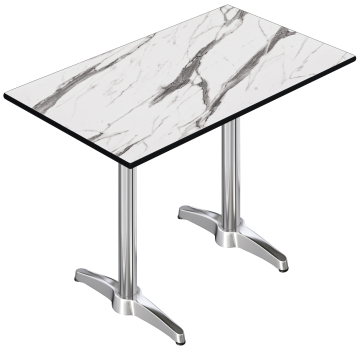 CPBL | HPL Compact Bistro Stehtisch | 120 x 70 x 110 cm | Weiß Marmor / Silber | Rechteckig
