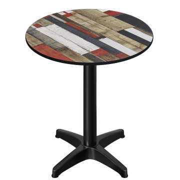 CPBL | HPL Compact Bistro Stehtisch | Ø 60 x 110 cm | Klappbar + Zusatzgewicht | Vintage Bunt / Schwarz