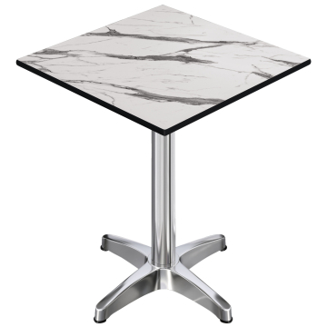 CPBL | HPL Compact Bistro Stehtisch | 70 x 70 x 110 cm | Klappbar + Zusatzgewicht | Weiß Marmor / Aluminium
