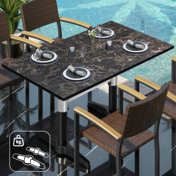 CPBL | HPL Table de bistrot | L:P:H 120 x 70 x 78 cm | Marbre cappuccino / Aluminium noir | Poids supplémentaire | Rectangulaire