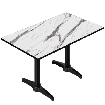 CPBL | HPL table de bistrot | L:P:H 120 x 70 x 80 cm | Blanc-marbre / Aluminium noir | Poids supplémentaire | Rectangulaire