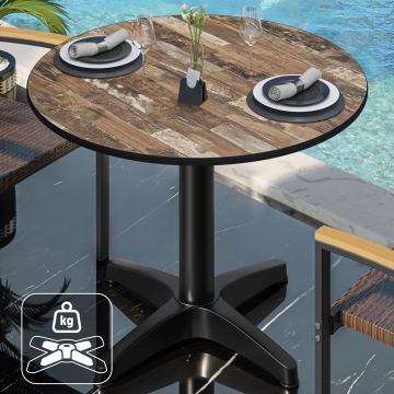 CPBL | Mesa bistro HPL | Ø:H 70 x 78 cm | Vintage Viejo / Aluminio | Peso adicional | Redonda