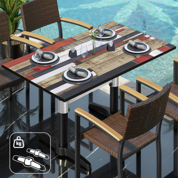 CPBL | Table de bistrot HPL | L:P:H 120 x 70 x 80 cm | Coloris vintage / Aluminium | Poids supplémentaire | Rectangulaire