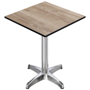 CPBL | Tavolo da bistrot compatto HPL | 70 x 70 x 110 cm | Pieghevole + peso aggiuntivo | Rovere rustico / Alluminio