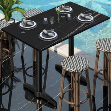 CPBL | HPL Kompakt Bistro Ståbord | 130 x 80 x 110 cm | Svart Marmor / Svart | Firkantet