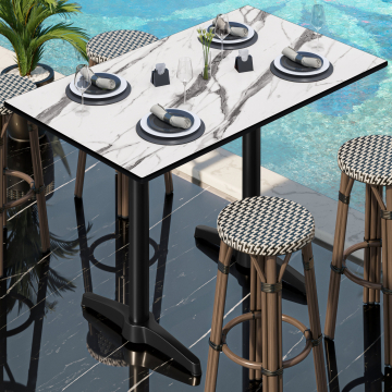 CPBL | HPL Compact Bistro Stehtable | 130 x 80 x 110 cm | Hvit Marmor / Svart | Rektangulær