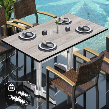 CPBL | HPL Bistrotisch | B:T:H 120 x 70 x 78 cm | Eiche-Weiß / Aluminium | Zusatzgewicht | Rechteckig
