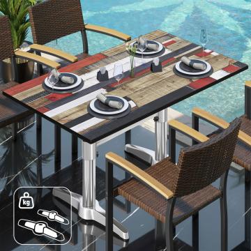 CPBL | HPL Bistrotisch | B:T:H 120 x 70 x 78 cm | Vintage Bunt / Aluminium | Zusatzgewicht | Rechteckig