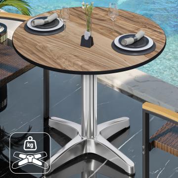 CPBL | HPL Bistrotisch | Ø:H 70 x 78 cm | Sheesham / Aluminium | Zusatzgewicht | Rund