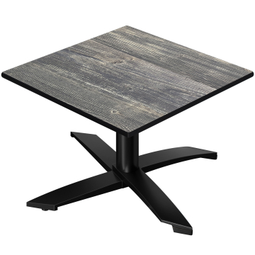 CPTG | Bistro Loungetisch | B:T:H 60 x 60 x 39 cm | Rustikal Kiefer / Aluminium Schwarz | Klappbar/ Zusatzgewicht