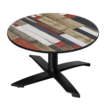 CPTG | Bistro Loungetisch | Ø:H 60 x 39 cm | Vintage Bunt / Aluminium Schwarz | Klappbar/ Zusatzgewicht