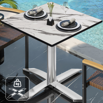 CPTG | Bistro Tisch | B:T:H 70 x 70 x 76 cm | Weiß Marmor / Aluminium | Zusatzgewicht