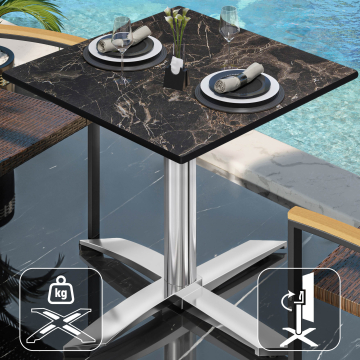 CPTG | Bistro Tisch | B:T:H 60 x 60 x 76 cm | Cappuccino-Marmor / Aluminium | Klappbar/ Zusatzgewicht