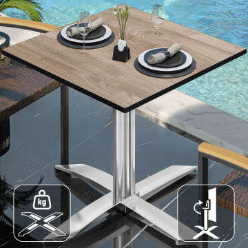 CPTG | Bistro Tisch | B:T:H 60 x 60 x 76 cm | Rustikal Eiche / Aluminium | Klappbar/ Zusatzgewicht