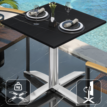CPTG | Bistro Tisch | B:T:H 60 x 60 x 76 cm | Schwarz Marmor / Aluminium | Klappbar/ Zusatzgewicht