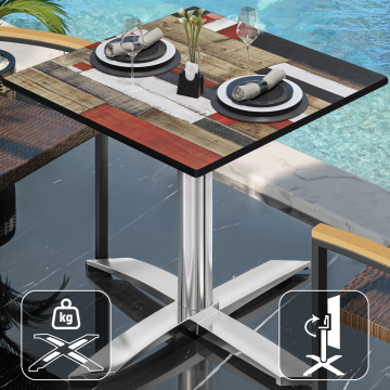 CPTG | Bistro Tisch | B:T:H 60 x 60 x 76 cm | Vintage Bunt / Aluminium | Klappbar/ Zusatzgewicht
