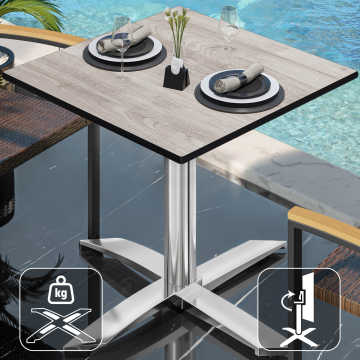 CPTG | Bistro Tisch | B:T:H 70 x 70 x 76 cm | Eiche-Weiß / Aluminium | Klappbar/ Zusatzgewicht