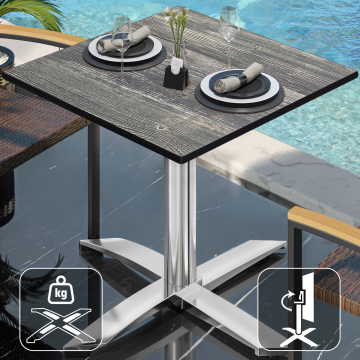 CPTG | Bistro Tisch | B:T:H 70 x 70 x 76 cm | Rustikal Kiefer / Aluminium | Klappbar/ Zusatzgewicht