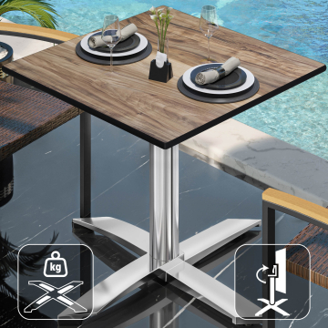 CPTG | Bistro Tisch | B:T:H 70 x 70 x 76 cm | Sheesham / Aluminium | Klappbar/ Zusatzgewicht