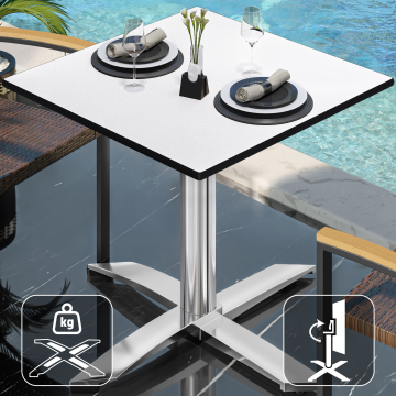 CPTG | Bistro Tisch | B:T:H 70 x 70 x 76 cm | Weiß / Aluminium | Klappbar/ Zusatzgewicht