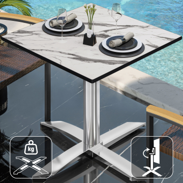 CPTG | Bistro Tisch | B:T:H 70 x 70 x 76 cm | Weiß Marmor / Aluminium | Klappbar/ Zusatzgewicht