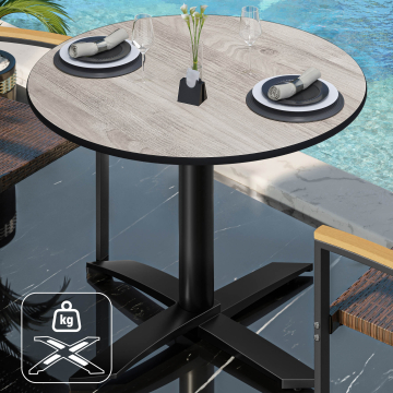 CPTG | Bistro Tisch | Ø:H 60 x 75 cm | Eiche-Weiß / Aluminium Schwarz | Zusatzgewicht