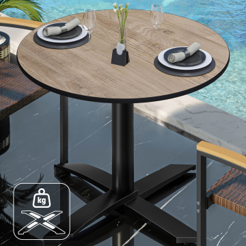 CPTG | Bistro Tisch | Ø:H 60 x 75 cm | Rustikal Eiche / Aluminium Schwarz | Zusatzgewicht