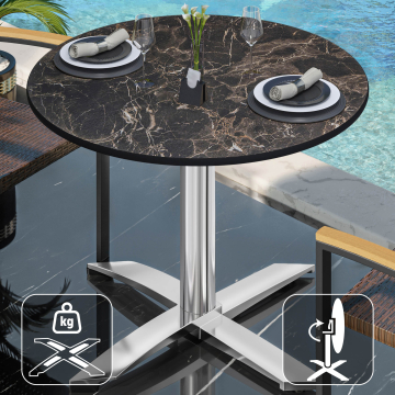 CPTG | Bistro Tisch | Ø:H 60 x 76 cm | Cappuccino-Marmor / Aluminium | Klappbar/ Zusatzgewicht