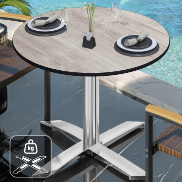 CPTG | Bistro Tisch | Ø:H 60 x 76 cm | Eiche-Weiß / Aluminium | Zusatzgewicht