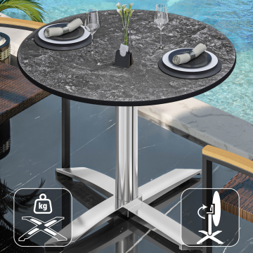CPTG | Bistro Tisch | Ø:H 60 x 76 cm | Felsen / Aluminium | Klappbar/ Zusatzgewicht