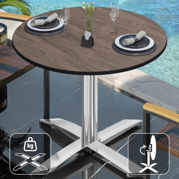 CPTG | Bistro Tisch | Ø:H 60 x 76 cm | Light Wenge / Aluminium | Klappbar/ Zusatzgewicht