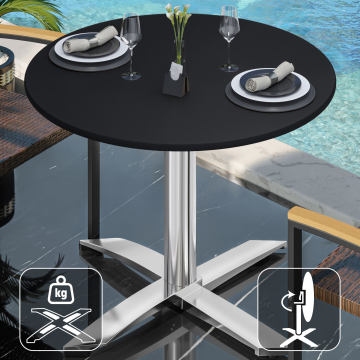 CPTG | Bistro Tisch | Ø:H 60 x 76 cm | Schwarz / Aluminium | Klappbar/ Zusatzgewicht