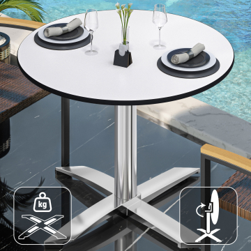 CPTG | Bistro Tisch | Ø:H 60 x 76 cm | Weiß / Aluminium | Klappbar/ Zusatzgewicht