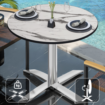 CPTG | Bistro Tisch | Ø:H 60 x 76 cm | Weiß Marmor / Aluminium | Klappbar/ Zusatzgewicht