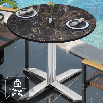 CPTG | Bistro Tisch | Ø:H 70 x 75 cm | Cappuccino-Marmor / Aluminium | Zusatzgewicht