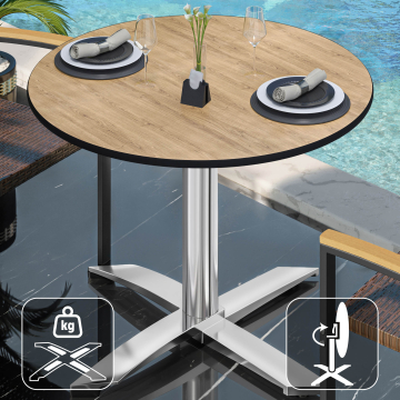 CPTG | Bistro Tisch | Ø:H 70 x 75 cm | Eiche / Aluminium | Klappbar/ Zusatzgewicht