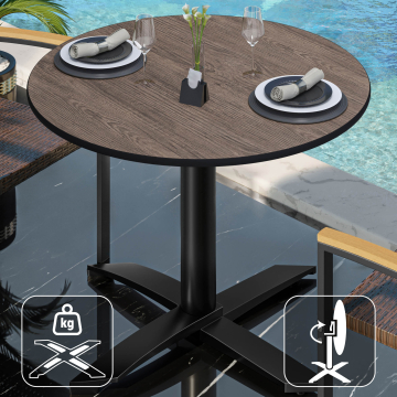 CPTG | Bistro Tisch | Ø:H 70 x 75 cm | Light Wenge / Aluminium Schwarz | Klappbar/ Zusatzgewicht