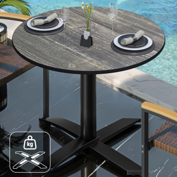 CPTG | Bistro Tisch | Ø:H 70 x 75 cm | Rustikal Kiefer / Aluminium Schwarz | Zusatzgewicht