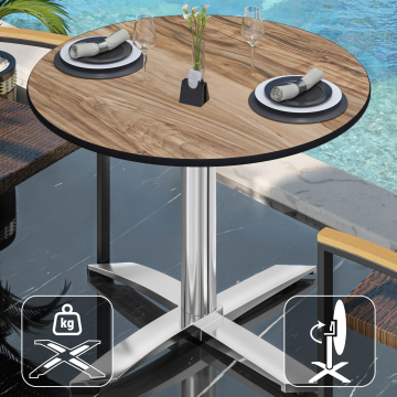 CPTG | Bistro Tisch | Ø:H 70 x 75 cm | Sheesham / Aluminium | Klappbar/ Zusatzgewicht